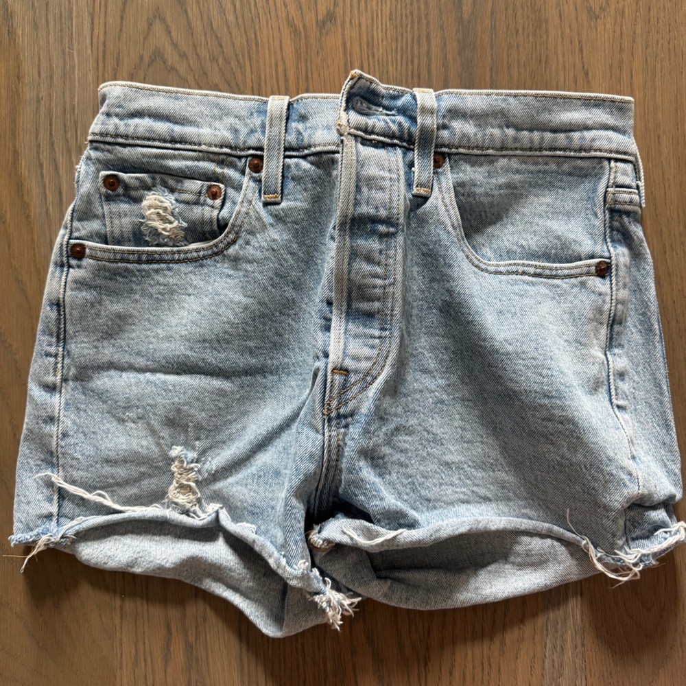 Levi's Blue Jean Shorts with Distressed Hem